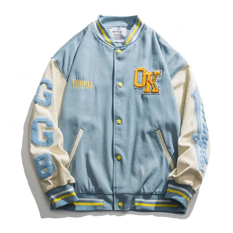 Custom Logo Turkey Jacket Men Buttoned Pink Baseball Uniform Streetwear Jackets