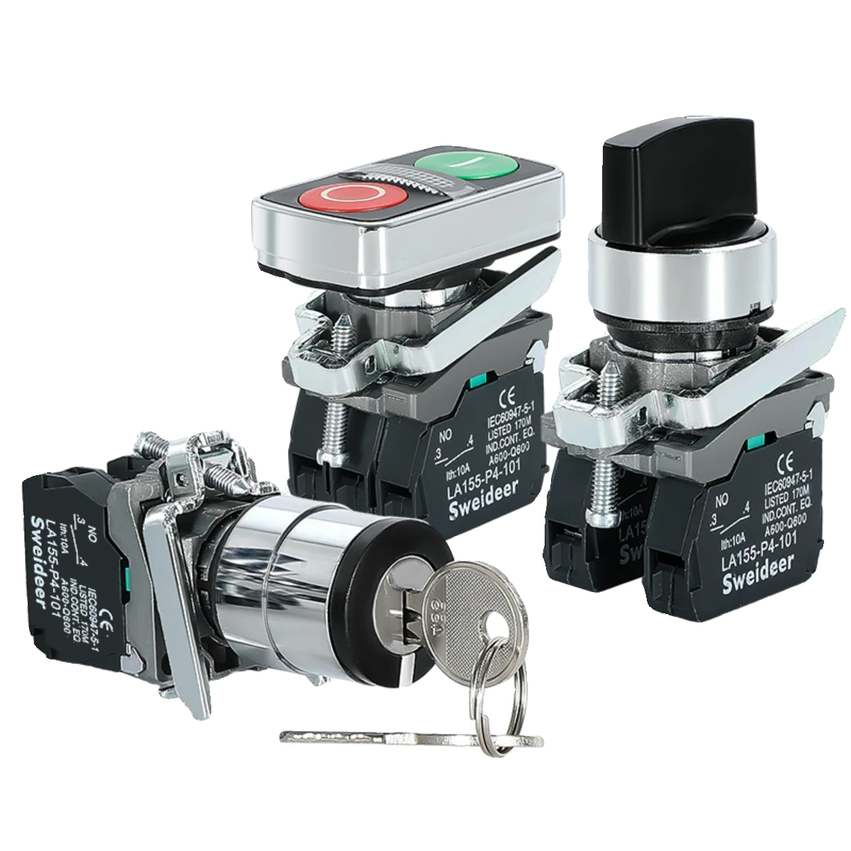 dual position start stop emergency push button switches latching self-locking three-speed selector rotary knob switch with key