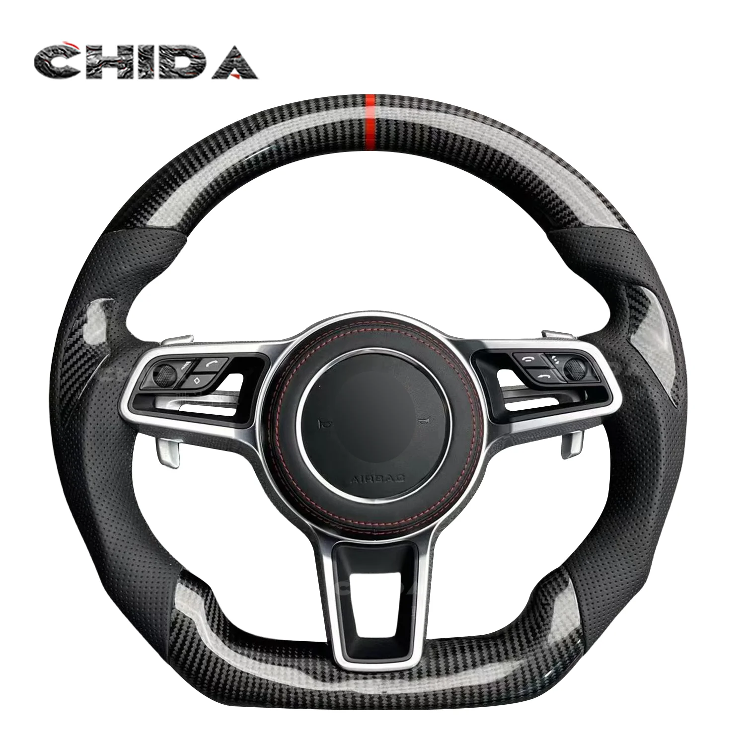 Перфорированный кожаный руль из углеродного волокна для Porsche Panamera Cayenne Macan Boxster 918 911 718 970 971