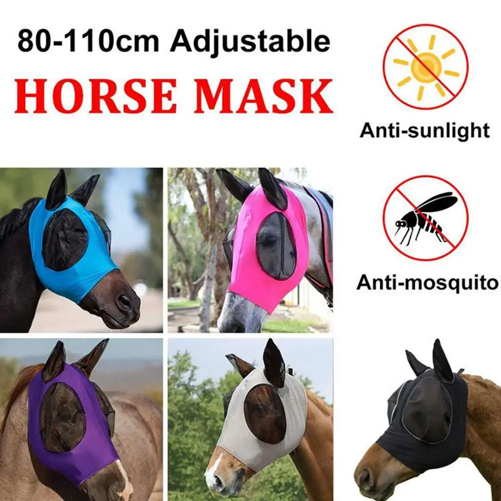 Anti Mosquito Mesh Equine Horse Fly Mask Horse Head Ear Cover Comfortable Anti Fly Files Mask