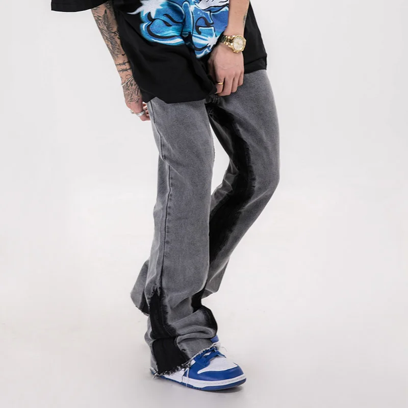 Custom Casual Vintage Mens Hip Hop Flare Acid Washed Straight-leg Jeans