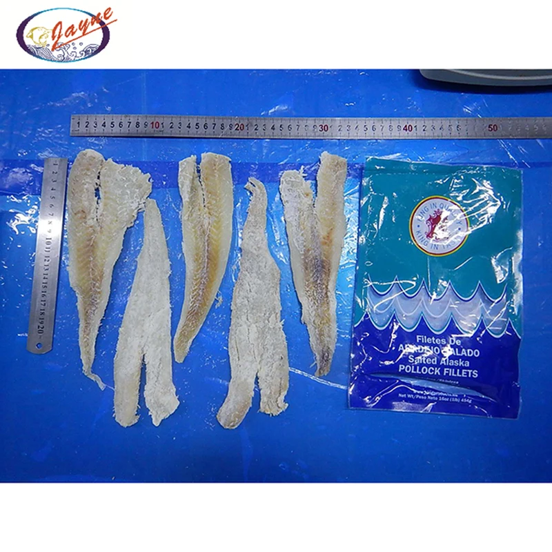 China Manufacture high quality good class dry salted pollock fish fillet