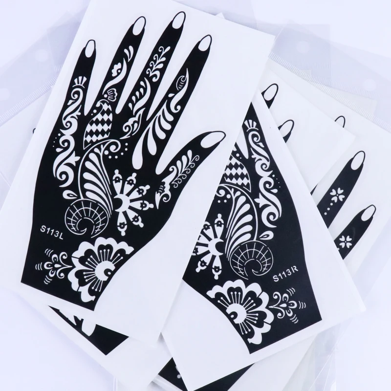 Wholesale Custom Reusable  Hand Mehndi Henna Tattoo Sticker Stencil India Arabic Pakistan