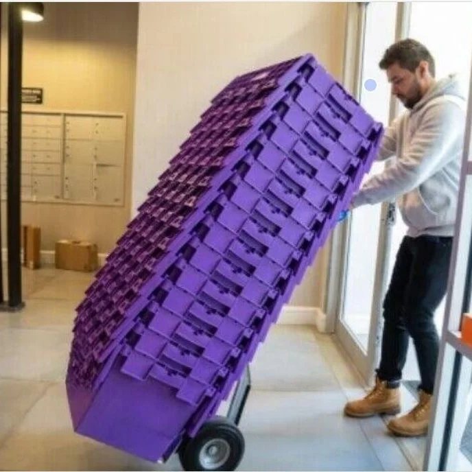 Logistic large heavy duty relocation moving packaging stack nest attached lid plastic turnover box