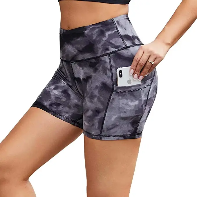 Women High Waist Leggings Gym Running Sports Fitness Compression Yoga Short Pants with Pocket