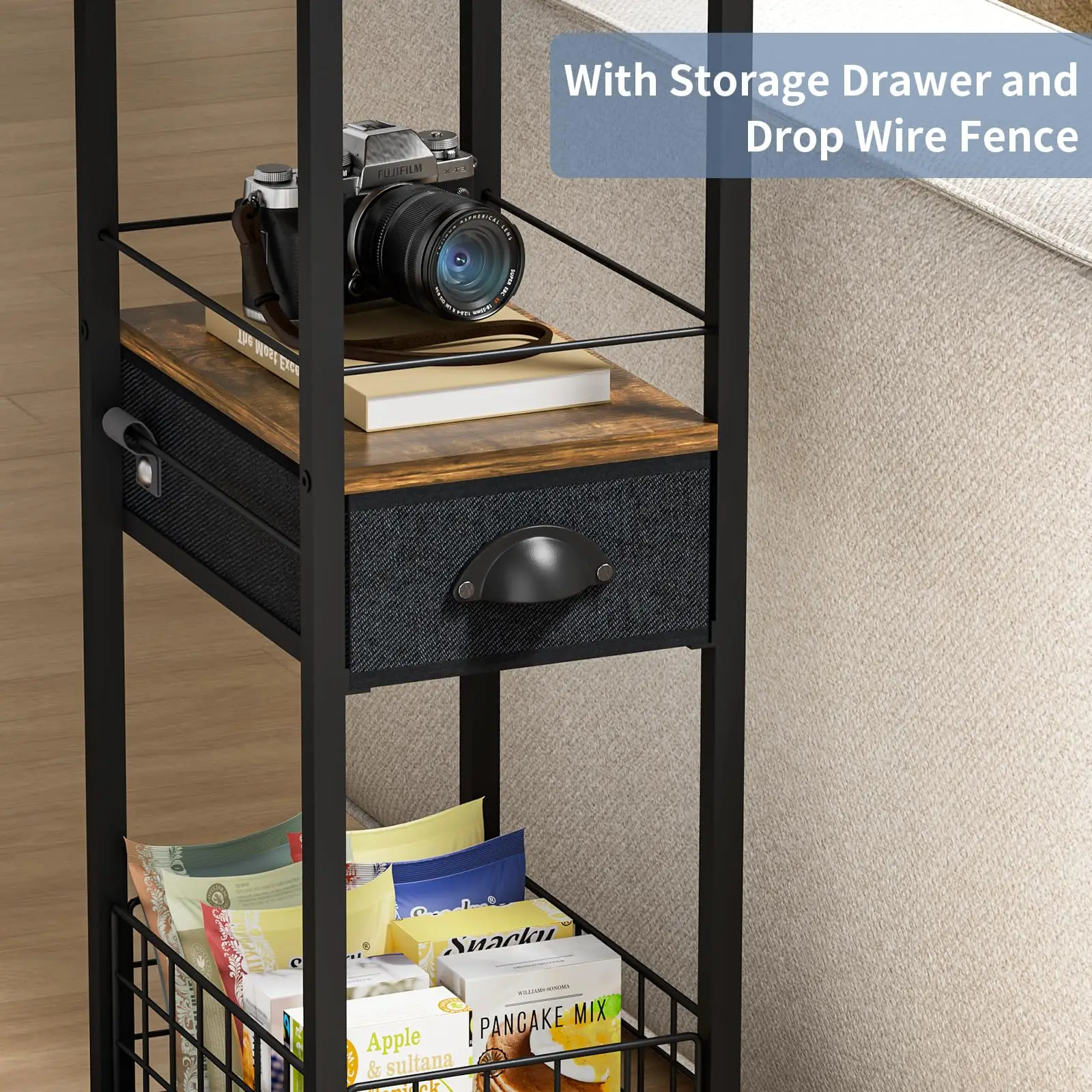 Living Room Luxury Mobile Tables Storage Basket C Shaped Sofa Bed SideTable With Drawer