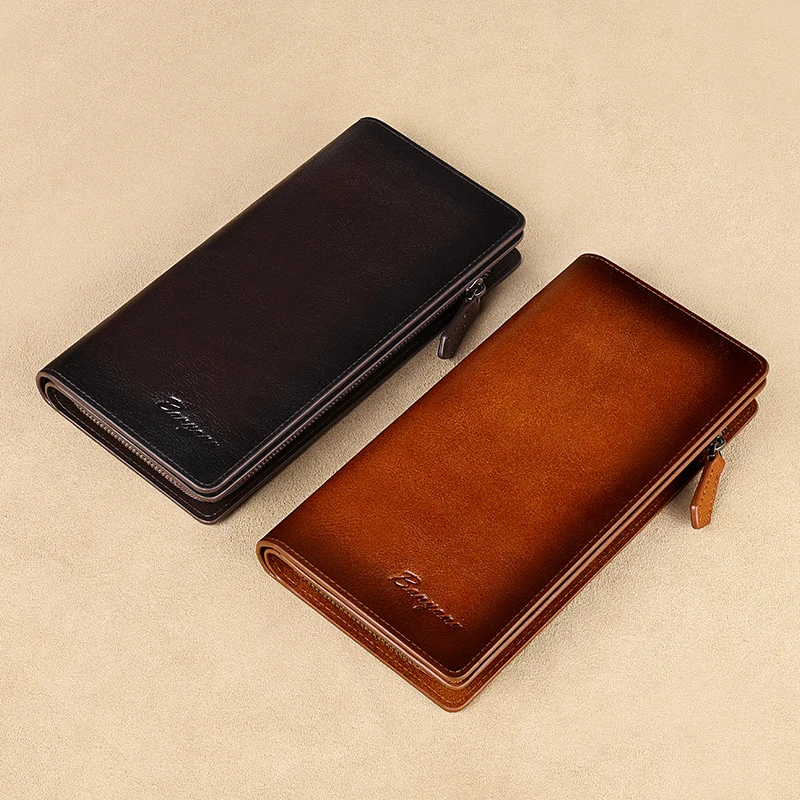 RU Genuine Leather Wallet Long Card Holder Wallet Men Phone Wallet for Gift Style