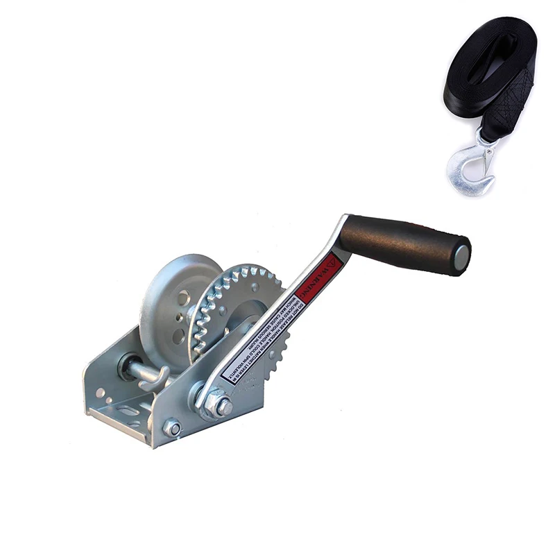 600lbs Dual Gear Hand Winch Hand Crank Manual Boat ATV RV Trailer Heavy Duty hoist winch with strap