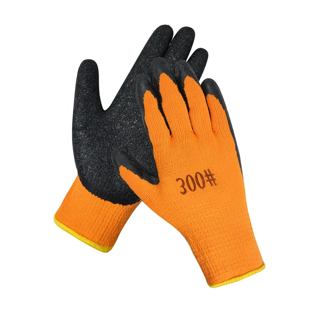 Wholesale Black Orange Working Gloves Wrinkle Latex Coated Safety Work Gloves for Garden Construction