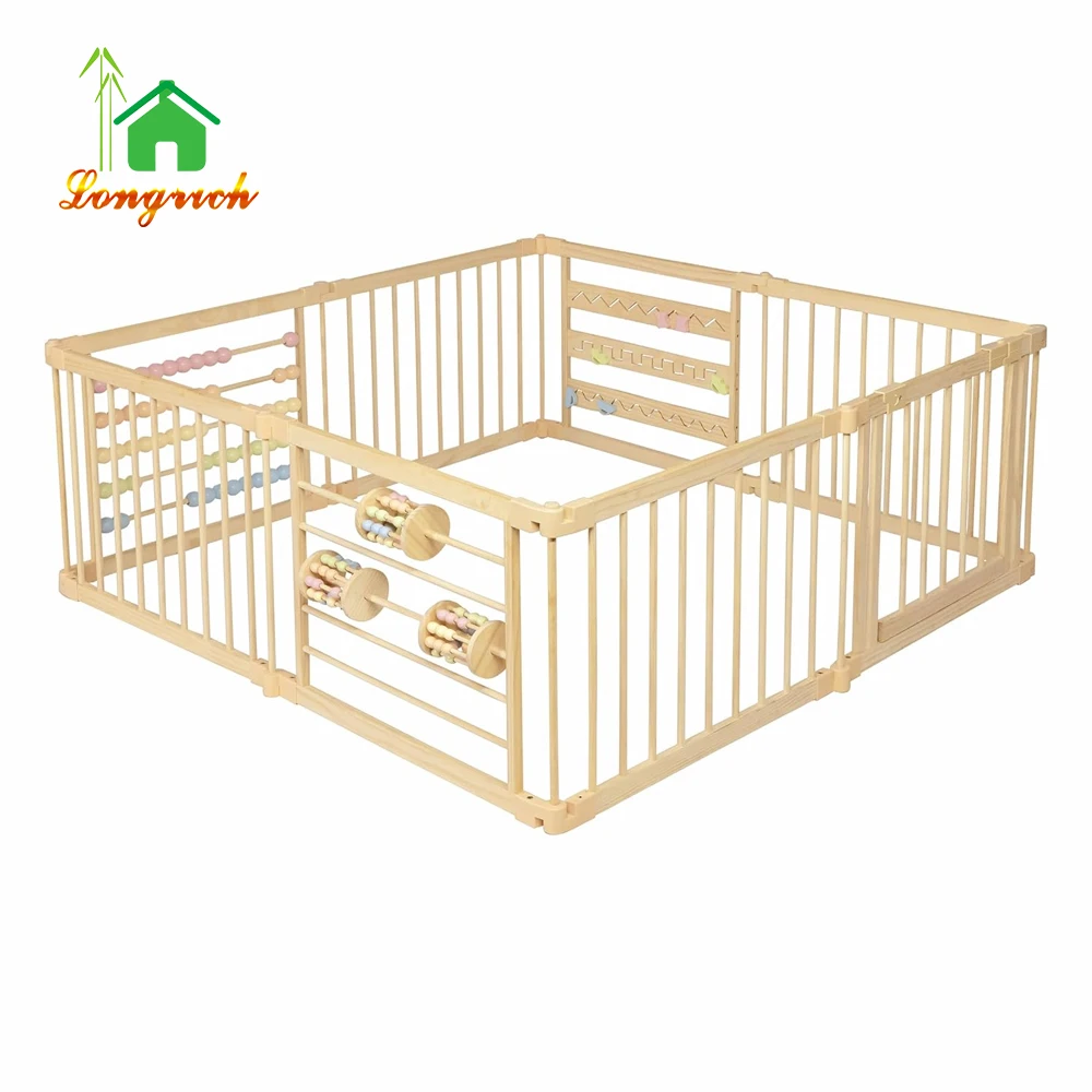 Extra Large Foldable Wooden Baby Playpen With Toys For Kids Indoor Wooden Luxury Safety Fence