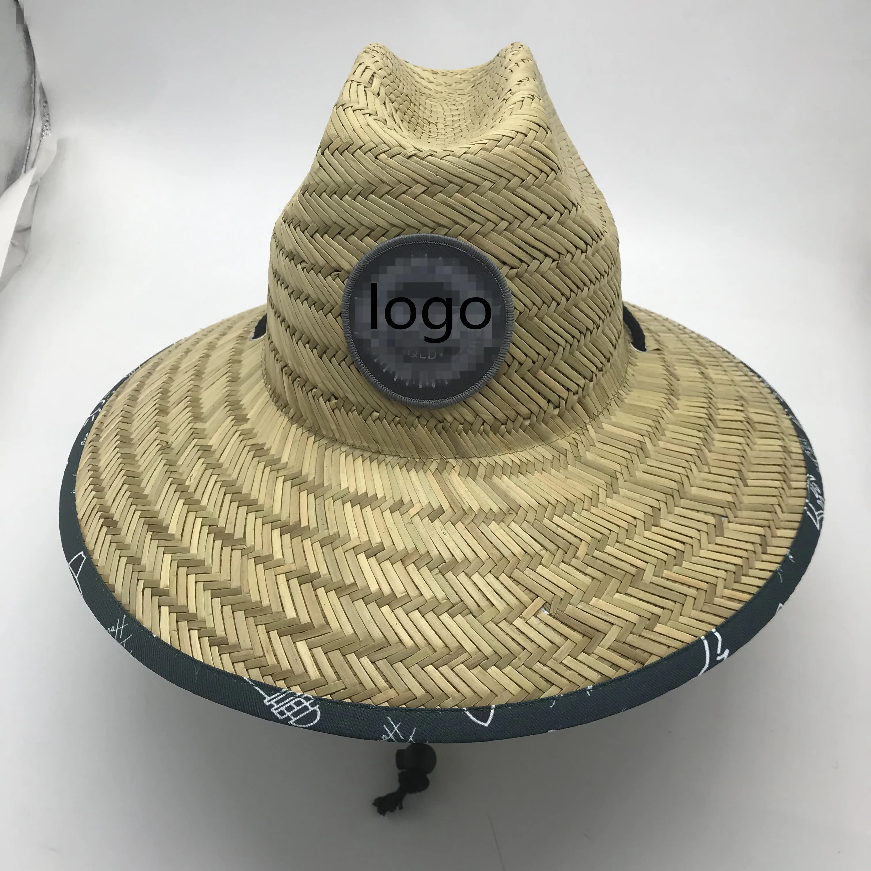 
Australian straw hat custom logo patch dye brown lifeguard surfing beach straw hat 