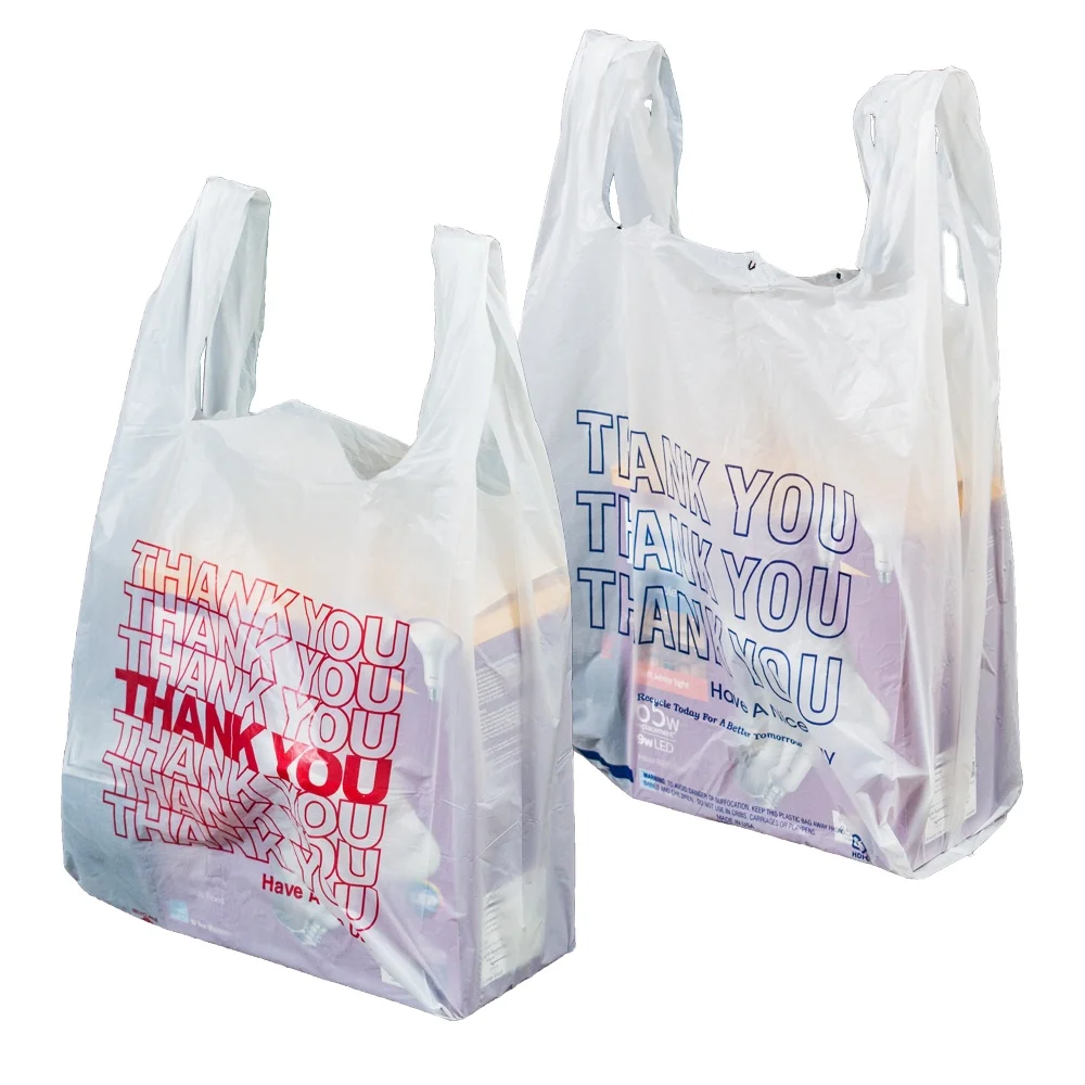 Restaurant Supermarket To-go Bags Plastic Take-out T-shirt Shopping Bags free sample