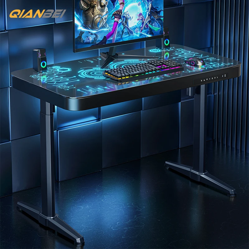 QIANBEI Hot Sale Free Sample Gaming Desk for Gamer Gaming Table with RGB Computer Desk with Cup Holder  gaming tables