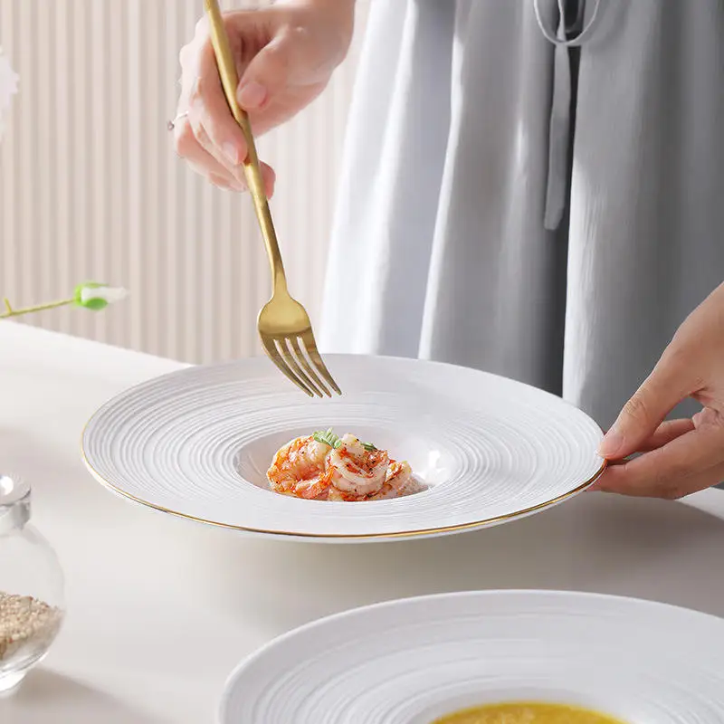 Wholesale modern design white porcelain straw hat plate round ceramic dishes & plates for home hotel restaurant charger plates