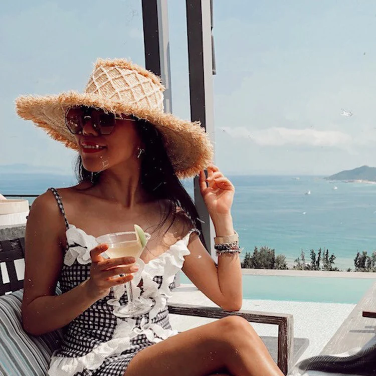 Женская шапка в стиле ins, летняя шапка ручной работы с жемчугом, праздничная пляжная Соломенная Шапка с большой рафией и жемчугом, новинка 2021