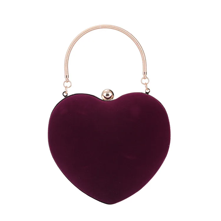 Luxury Valentine Bridal Evening Velvet Heart Shape Women Party Purse  Banquet Clutch Bag Ladies Handbag Girls Wedding Clutch Bag