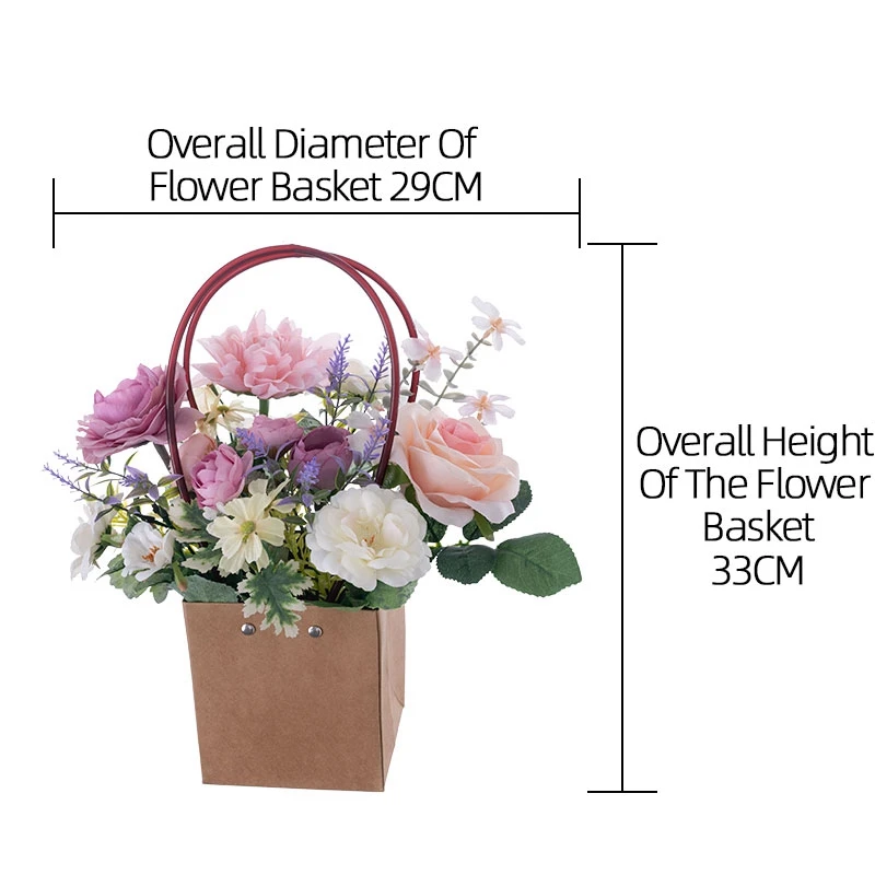 CF01465 Hot Selling Artificial Fabric Rose Silk Dahlia Ranuculus Flowers Plastic Lavender Paper Basket For Present Decoration