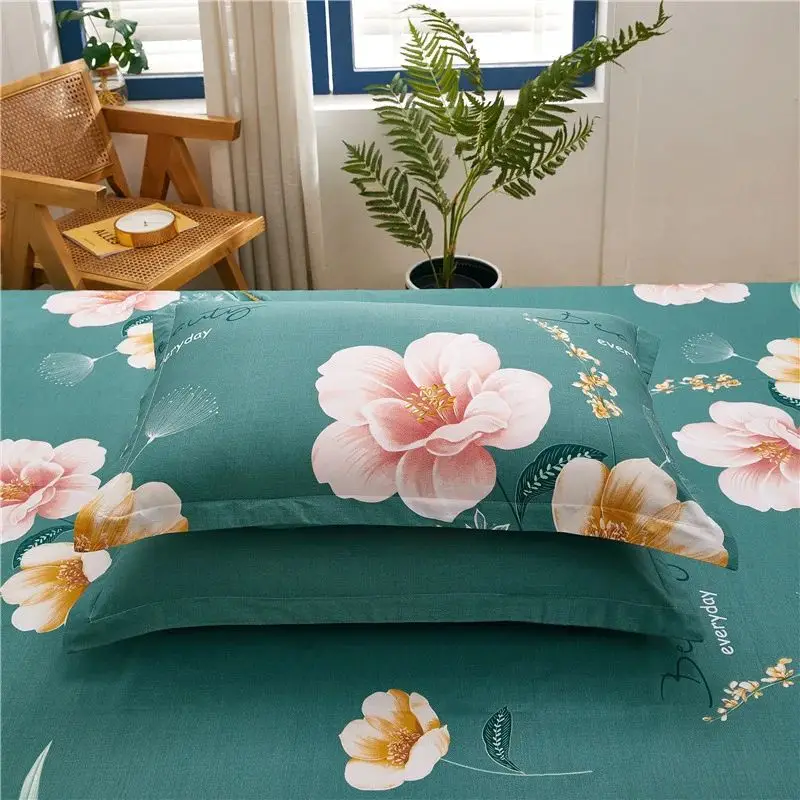 100% Cotton Pillowcase Colorful Printed 3 Pieces Pure Cotton Pillow Cover Flat Sheet For Queen Size Bed