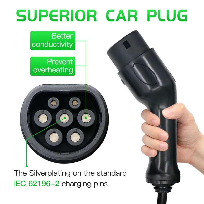 3.7 KW 7KW 5M Charging Cable Mode 3 16A 32A Home Ev Charger Gun Type 1 Type 2 To Type 2