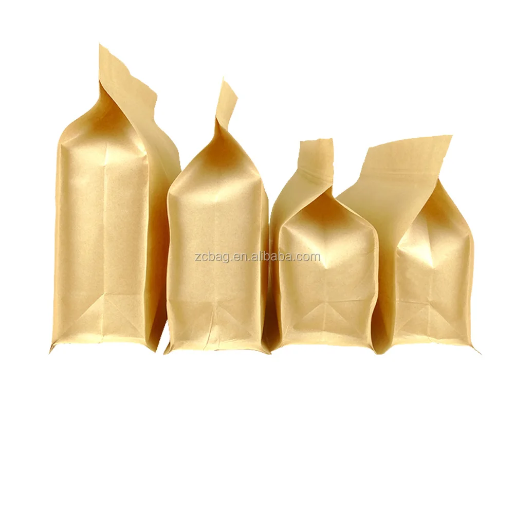 Mocha Storage Package Coffee Bag Degassing Valve Plastic Clear Brown Kraft Custom-Size Food Pocket Flat Bottom Reclosable Bags