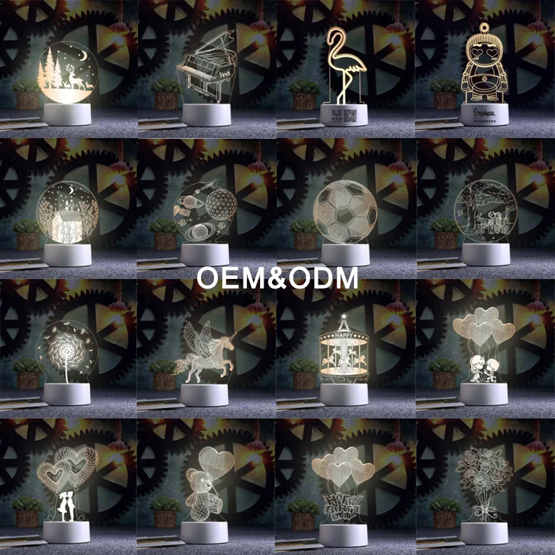 USB Connection 3D Illusion Night Light Birthday Gift Table Lamps Xmas Decoration Acrylic Flat Led Lights