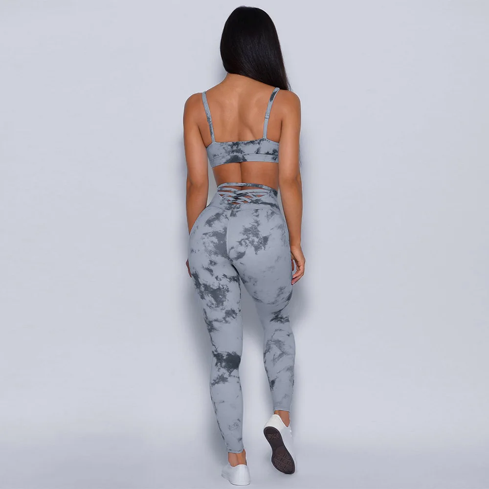drop shipping 2021 new women yoga wear sports bra tie-dye printing workout clothes women sexy hip-lifting yoga set
