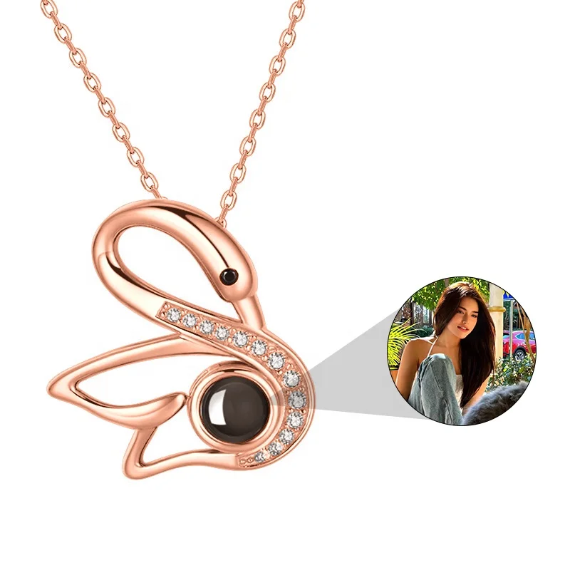 Fine Jewelry Swan Pendant Necklaces Shopify Drops-hipping Agent Custom Photo Projection Necklace 100 Languages Necklaces