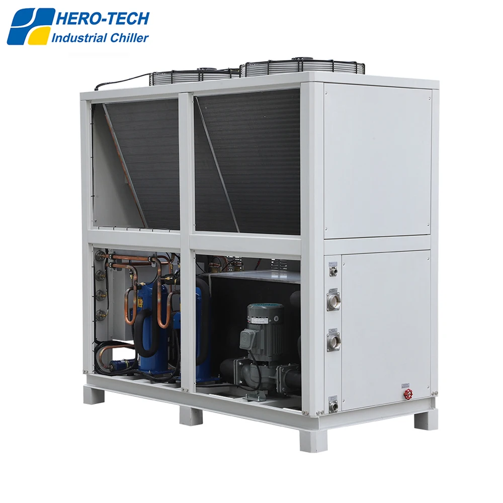 5C to 35C Water Shell & Tube Finned Coil+low Noise Axil Fan HERO-TECH 580kg Enfriador De Agua Industrial 15hp Air Cooled Chiller