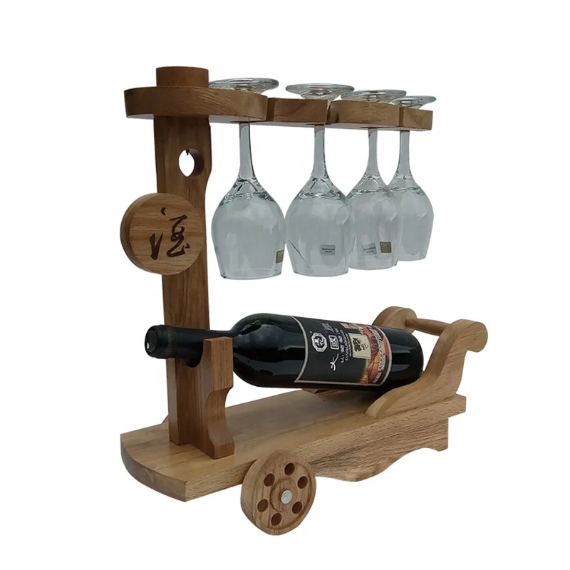 Home decoration storage Wood Wine Display standing glasses Rack red Wine Glass Bottle Holder