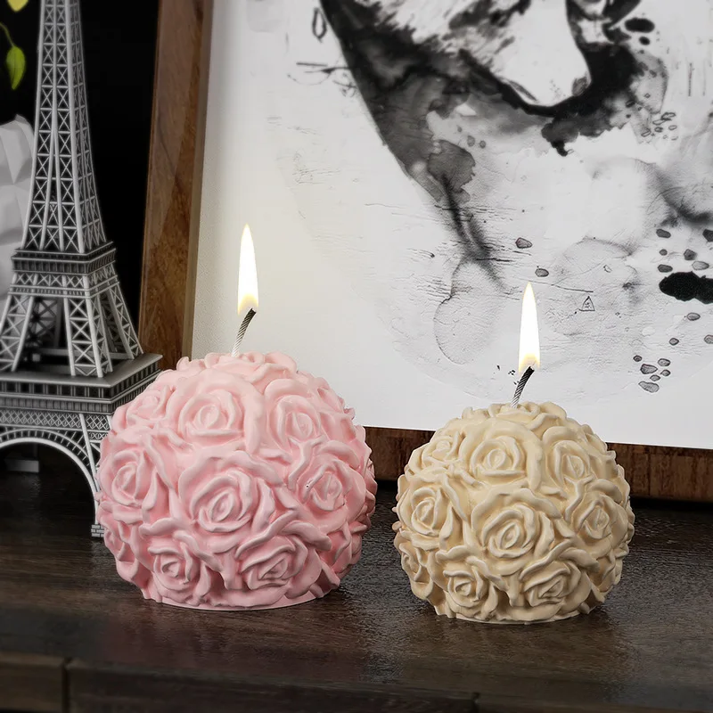 Large Size 3D Big Rose Ball Flower Shaping Candle Rose Ball Silicone Mold Diy Sphere Layer Soap Mould