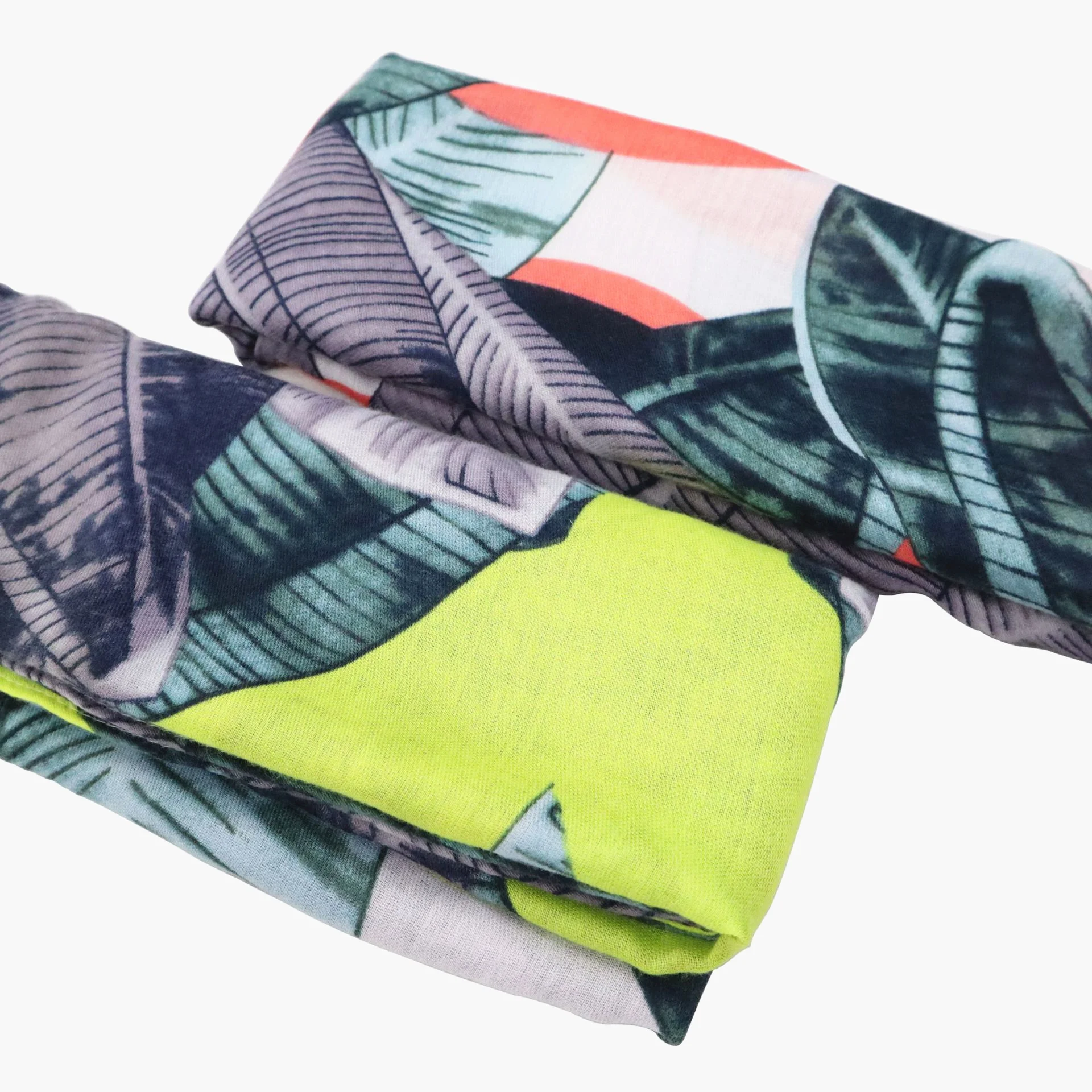 Hijab 2021  Fluorescent color plants  printed scarfs custom cotton linen light weight beach shawl