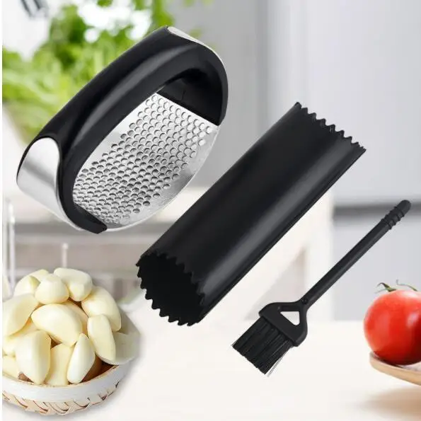 Multi-function Manual Garlic Crusher Stainless Steel Garlic Press Rocker with Non-slip TPR Grip