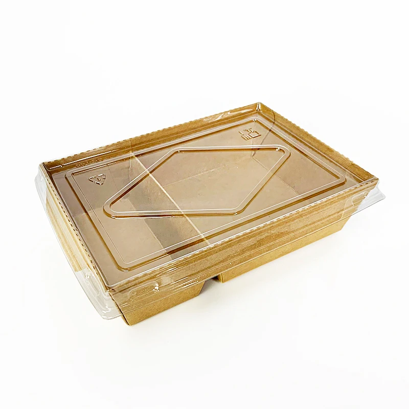 Food Grade Disposable 700/900/1200/1600/2100ML 2 Two Compartments Kraft Paper Salad Box With Plastic Lid