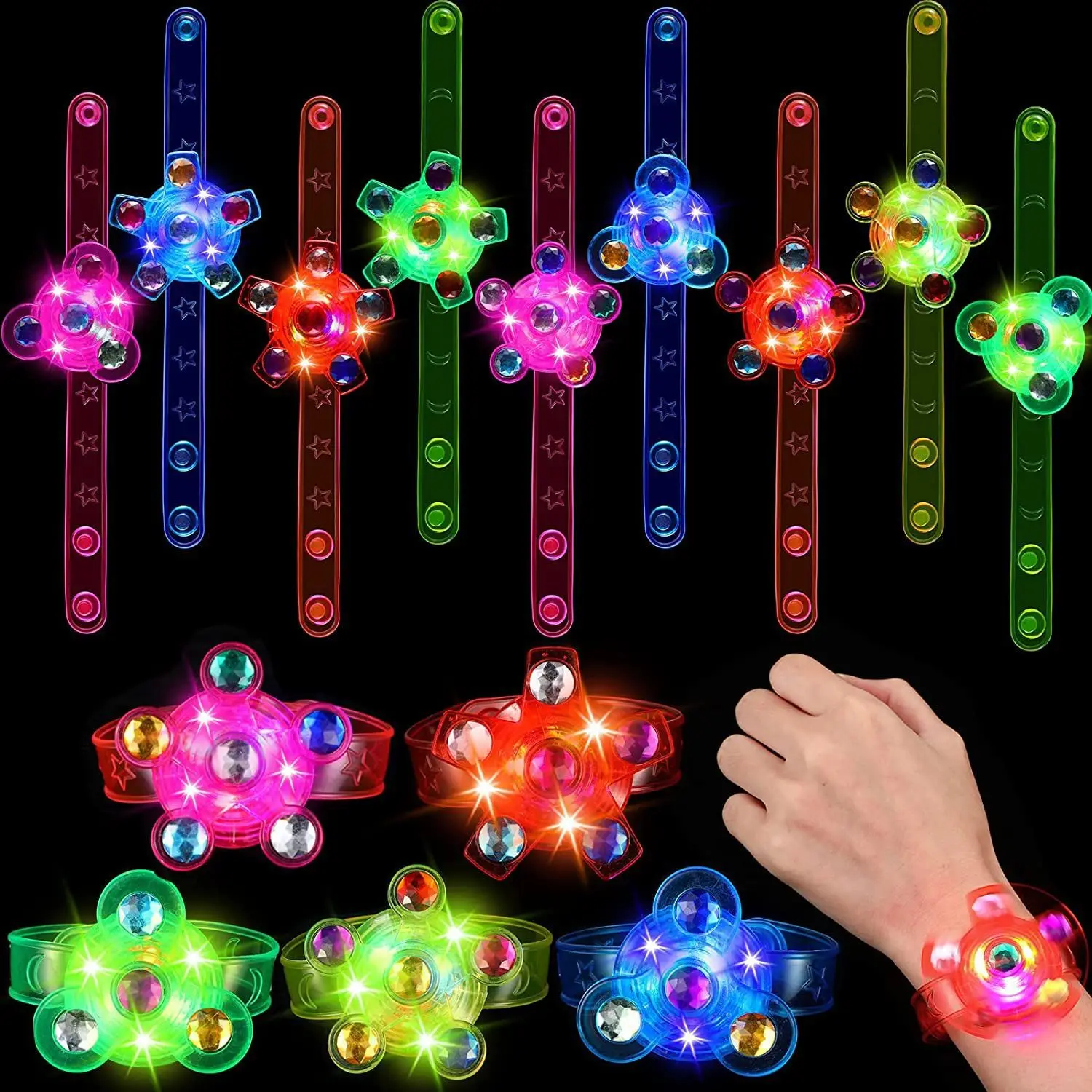 Glow in The Dark Fidget LED Light Up Spinner Bracelets luminous flashing led bracelet fidget toy for kids