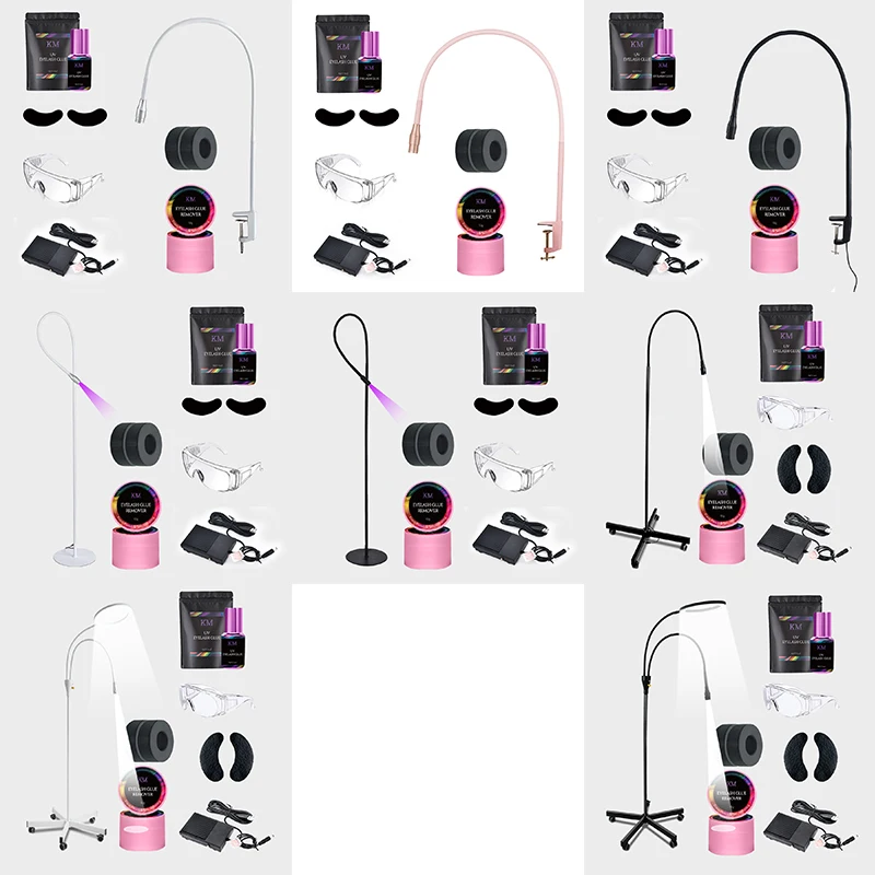 Clip UV lamp floor stand LED white light with foot pedal kit 1s dry UV LED lash extension glue lamp set