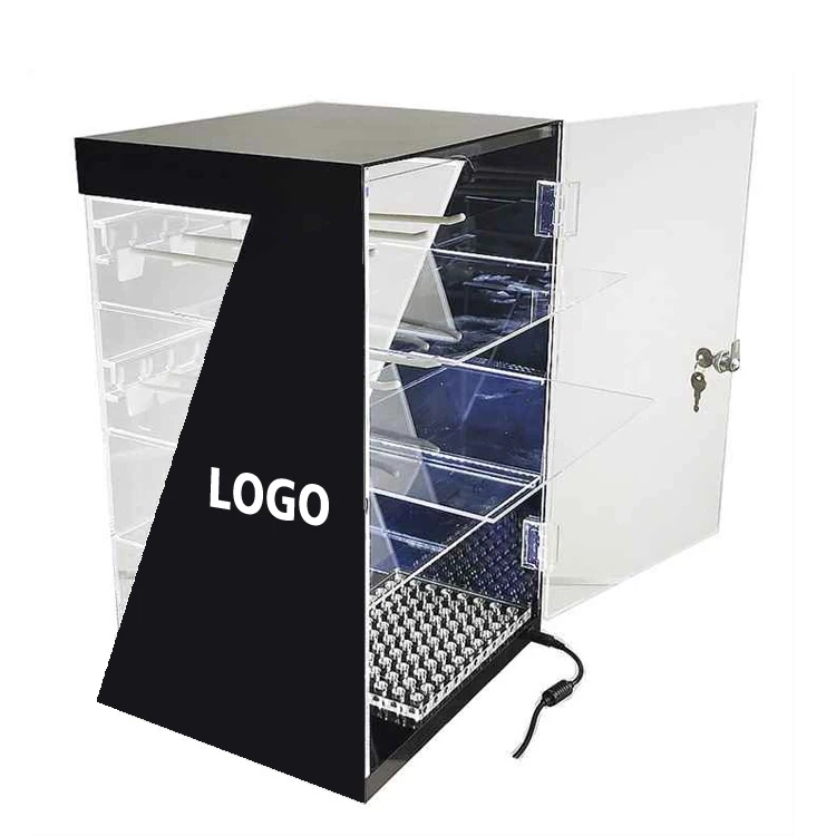 SHP Custom Clear Acrylic Shelves Cabinet Retail Sliding Wall Mounted Led Cigarette Display Rack Stand With Pusher Lock For Sale
