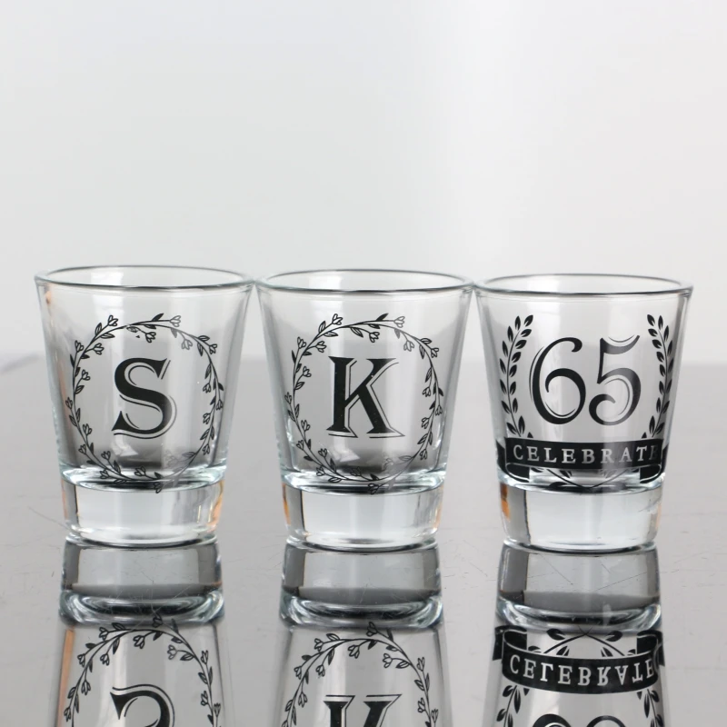 Wholesale Factory Price 1.75oz Sublimation Transparent Shot Glasses with decal logo