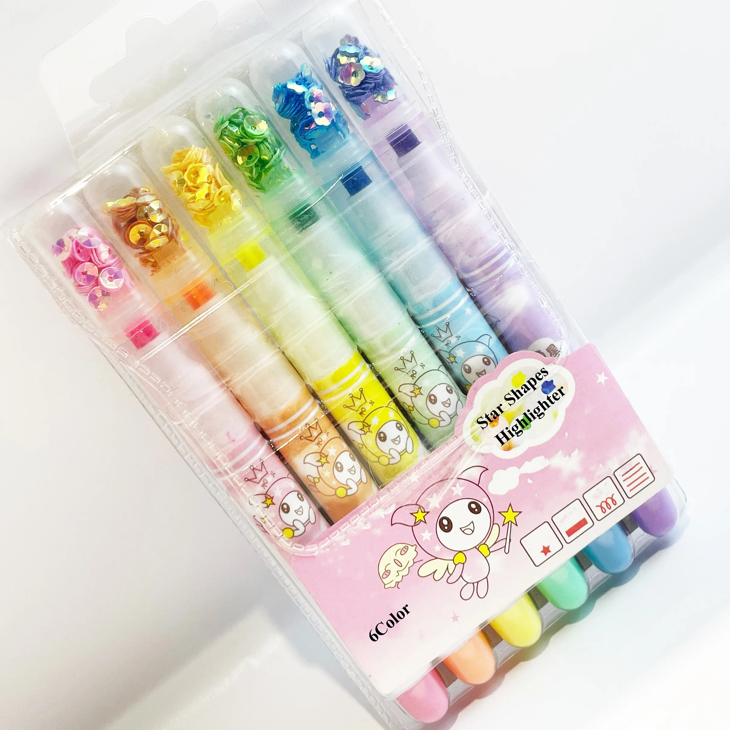 manufacturer for Pack of 6 star Kawaii highlighter pen for school Girls Art Painting