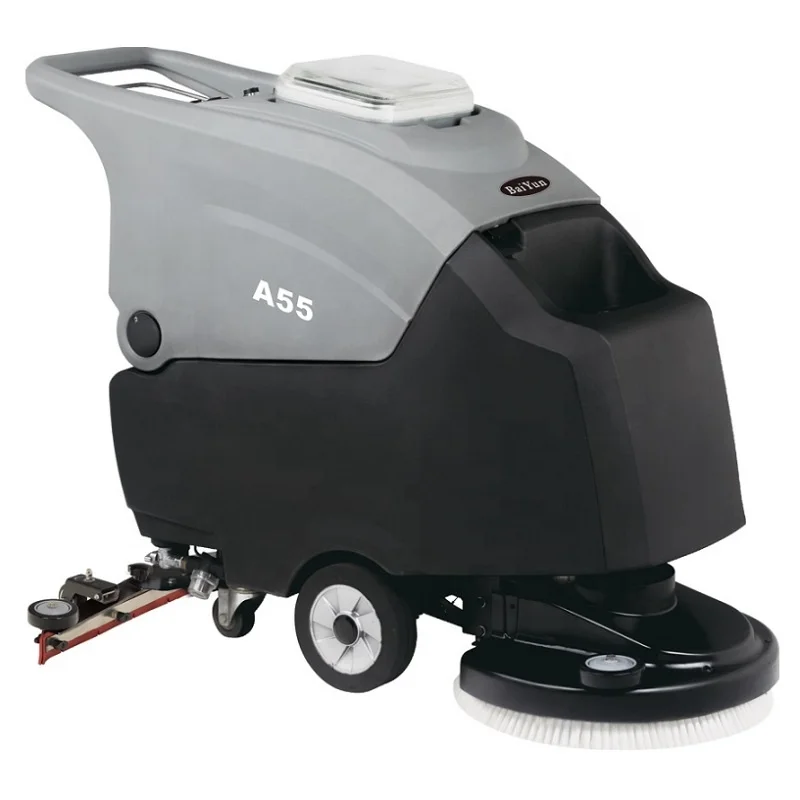 A55 low noise 2024 new model battery operated light touch button panel floor scrubber cleaning machine for office hotel factory