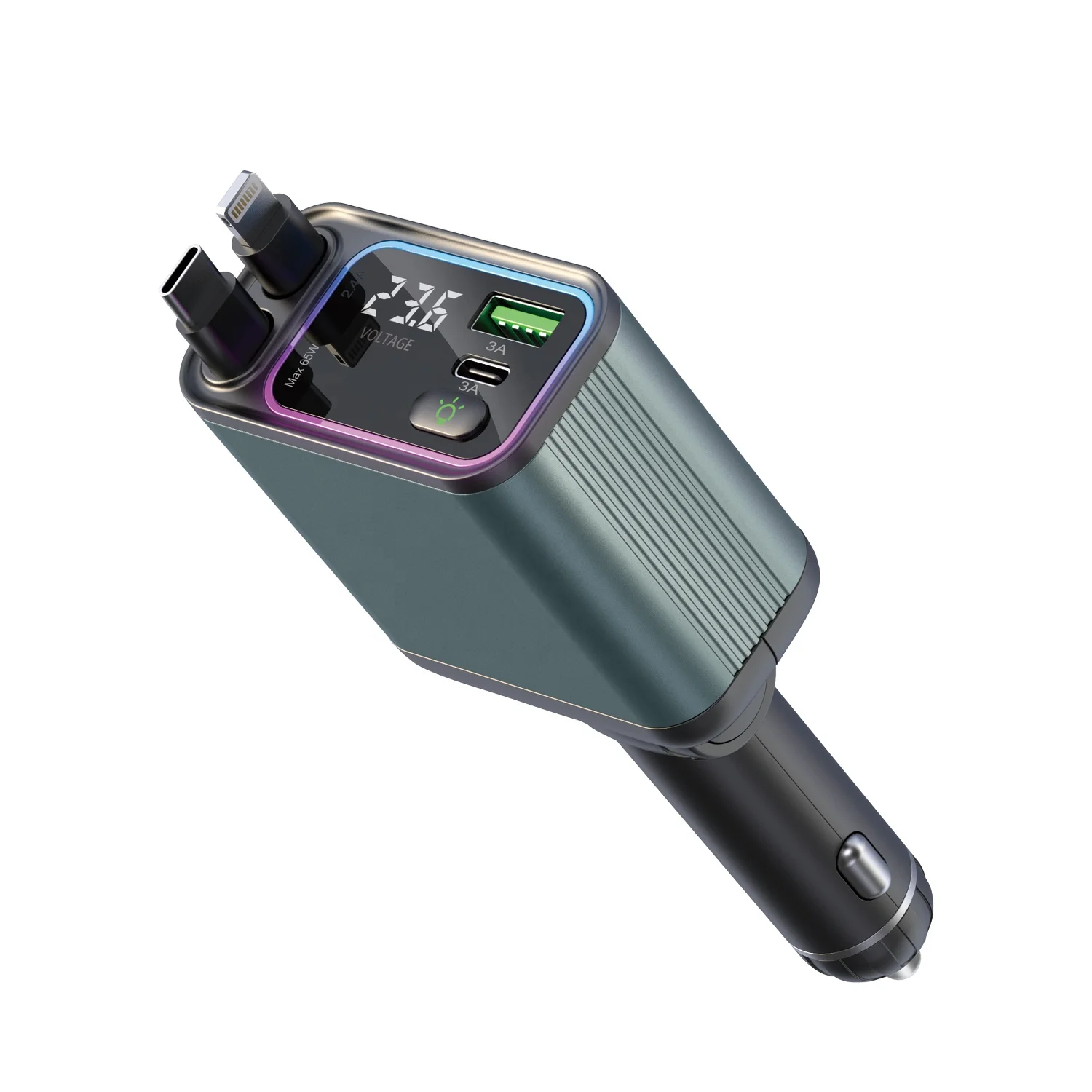 GXY PD65W + 2.4A выдвижной кабель окружающий GC08 автомобильное зарядное устройство свет универсальная быстрая зарядка выдвижные кабели FM-передатчик
