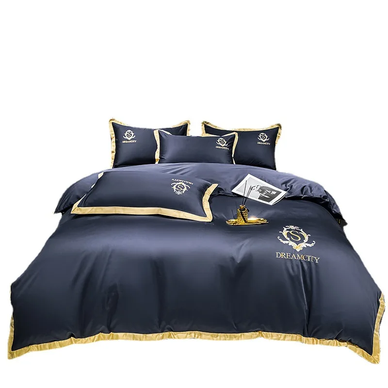 Factory Direct Long-Staple Cotton Solid Color Embroidery Cotton Quilt Cover Bed Sheets Bedding Set