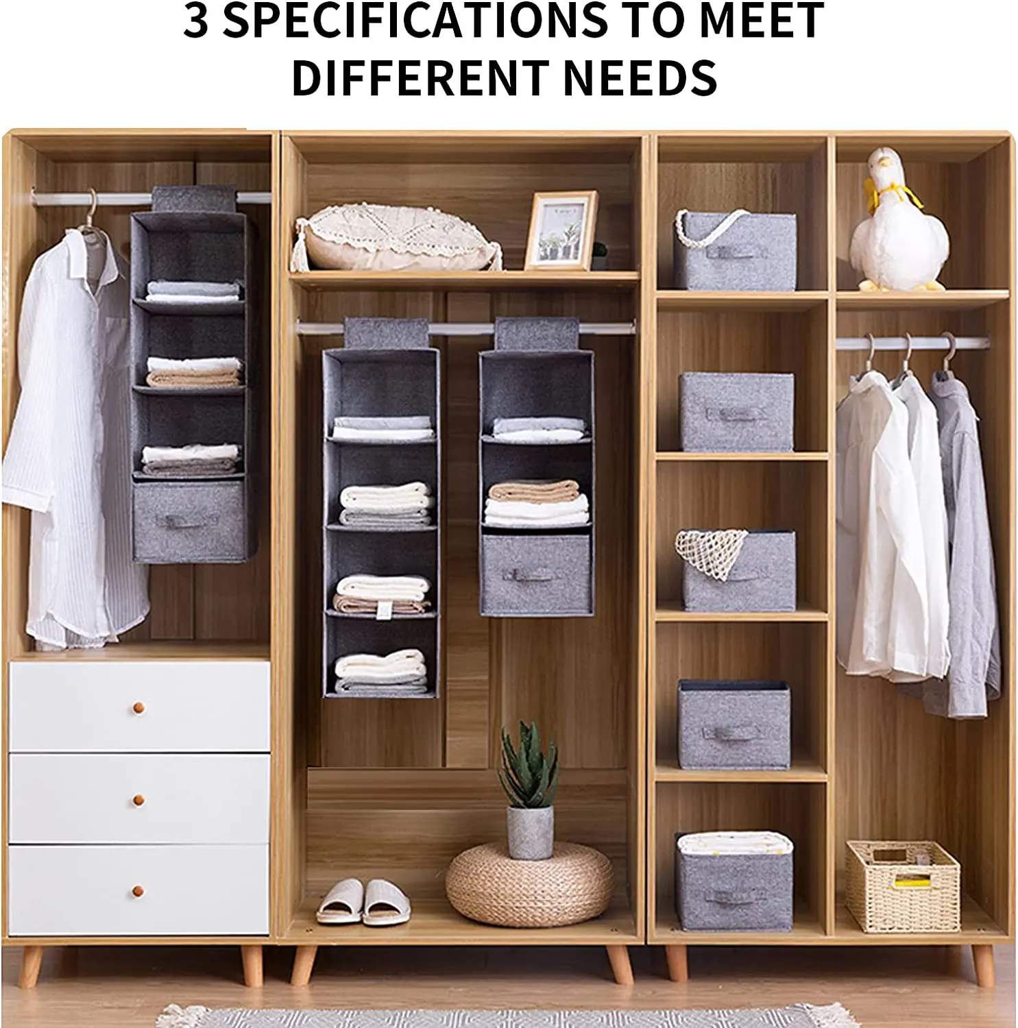 4-Shelf Hanging Closet Organizer Fabric Hanging Closet Shelves Collapsible Hanging Closet Organizer