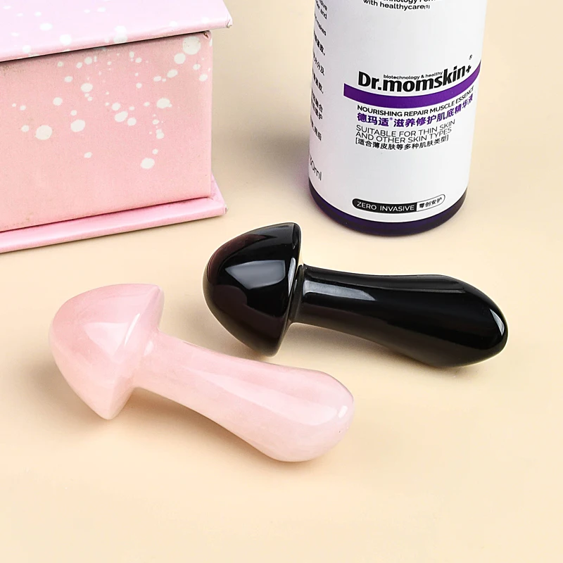 Hot Selling Crystal Eye Massager Natural Rose Quartz Black Obsidian Guasha Mushroom Custom Logo Jade Stone Facial Gua Sha Tool