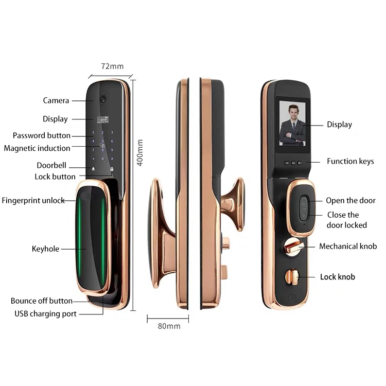 
Contracted Design Chargeable Door Lock Smart Home Security With Camera Fingerprint Main Smart Door Lock 