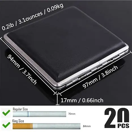 Cigarette Case Stylish Leather Surface Metal Box for 20 Cigarettes