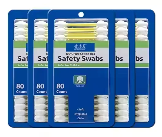 Customized package 80pcs organic cotton baby cotton swab plastic stick cotton buds in blister card pack