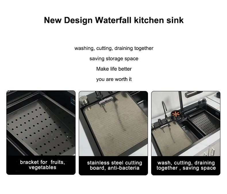 Pexmax Dolphin 304 Stainless Steel Waterfall Kitchen Sink Multifunctional Kitchen Sink Countertop Luxury Smart Kitchen Sinks