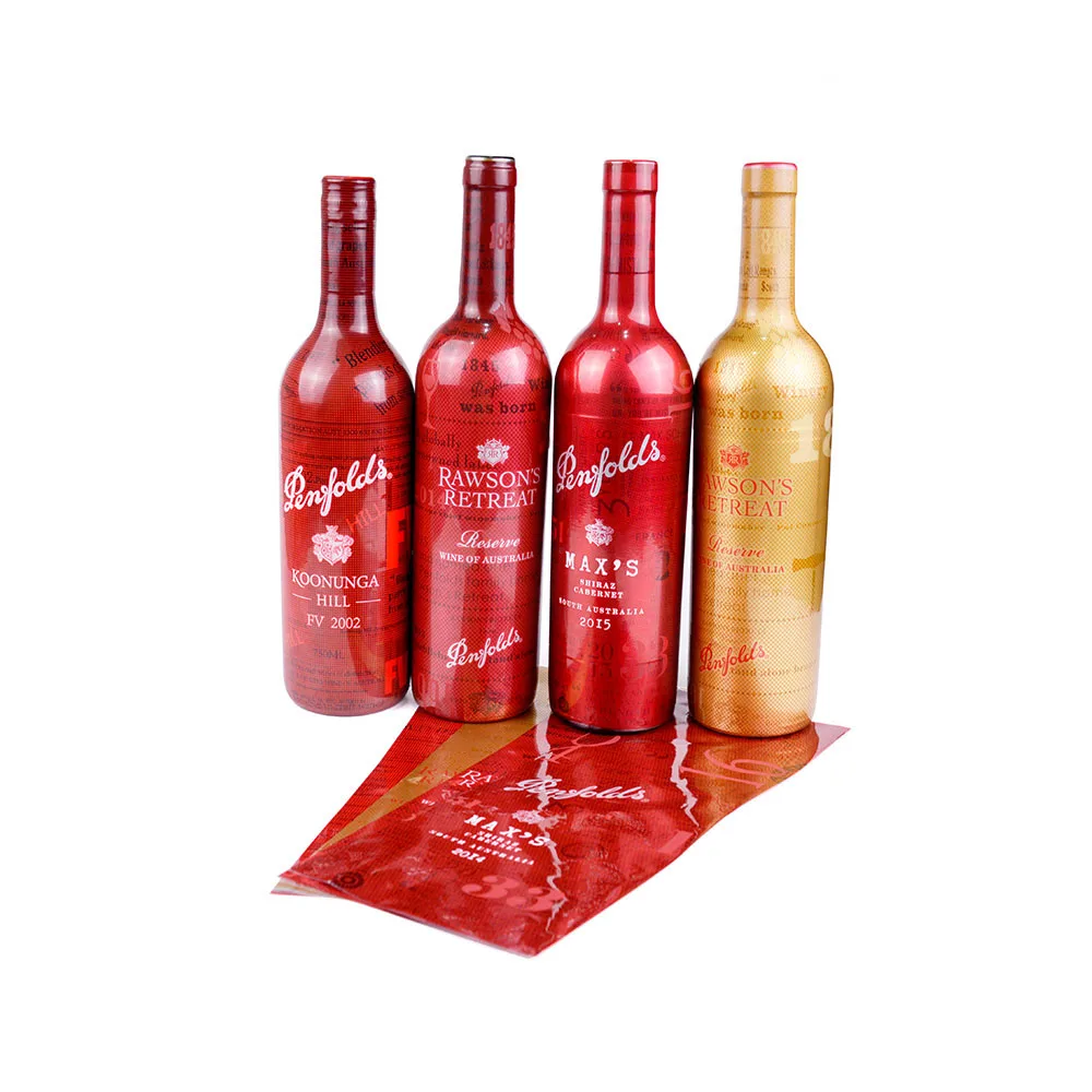 Custom PET Heat Shrink Sleeve Wrap Label Glossy Shining Film For France Dry Red Wine Glass Bottle
