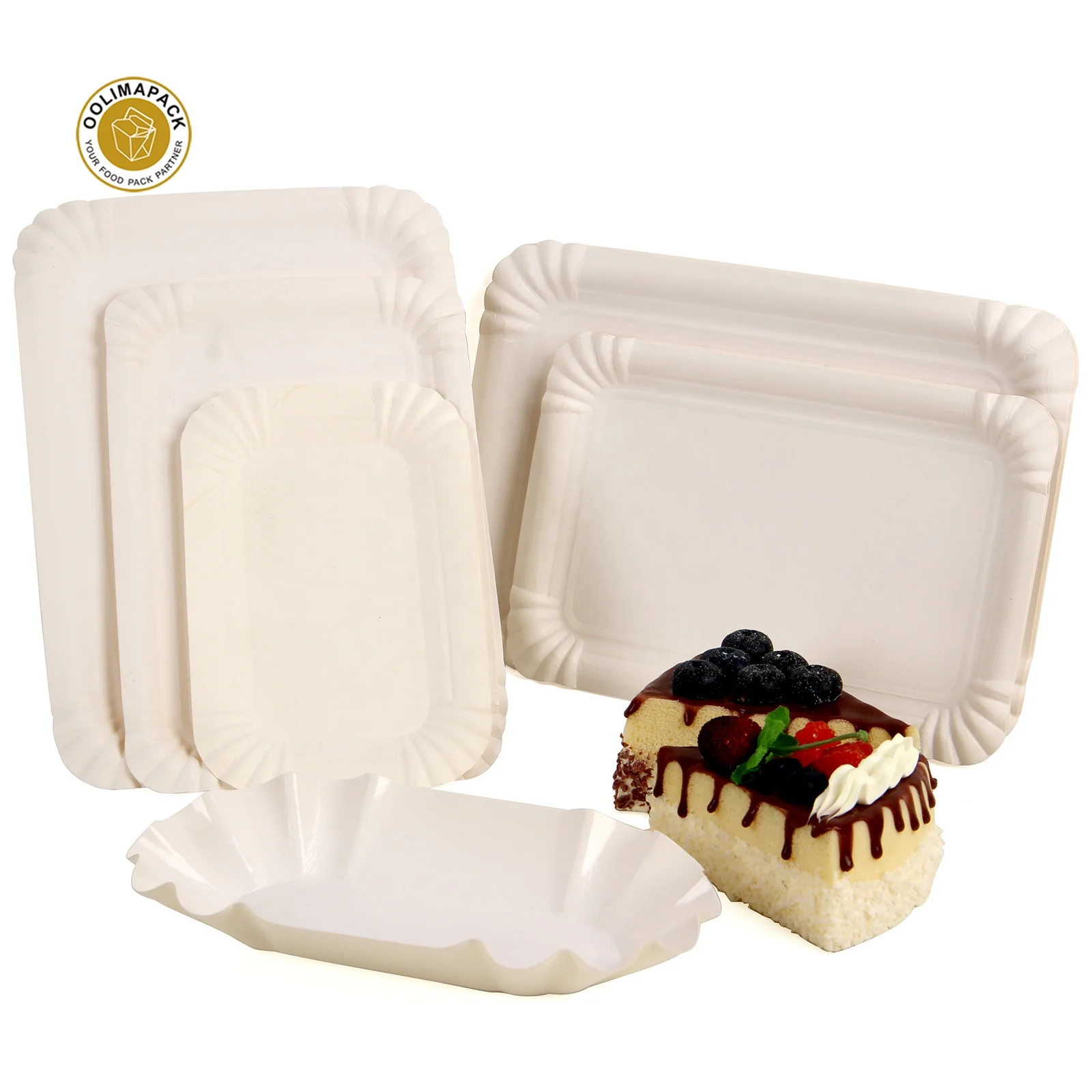 Экологически чистый одноразовый биоразлагаемый поднос из белой бумаги для праздничных наборов оптом