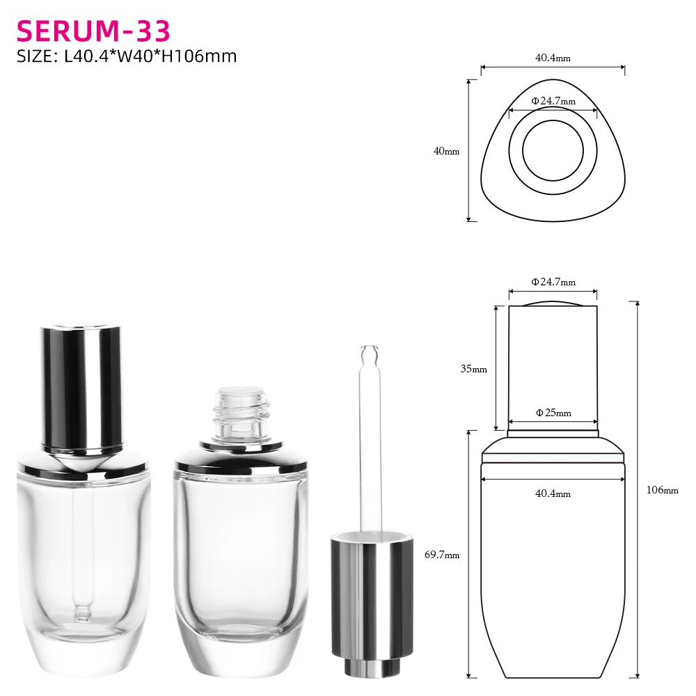 OMI Luxury Custom 30ml Flat Glass Serum Bottle Skincare Dropper Screen Printed Face Serum Essential Oils Available 50ml 10ml